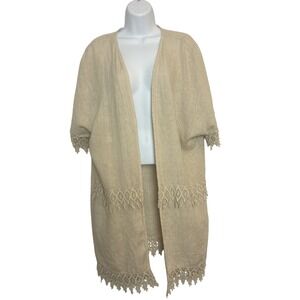 Valentina Naldi OS Beige Linen Duster Open Top Crochet Boho Italy Lace Vacation